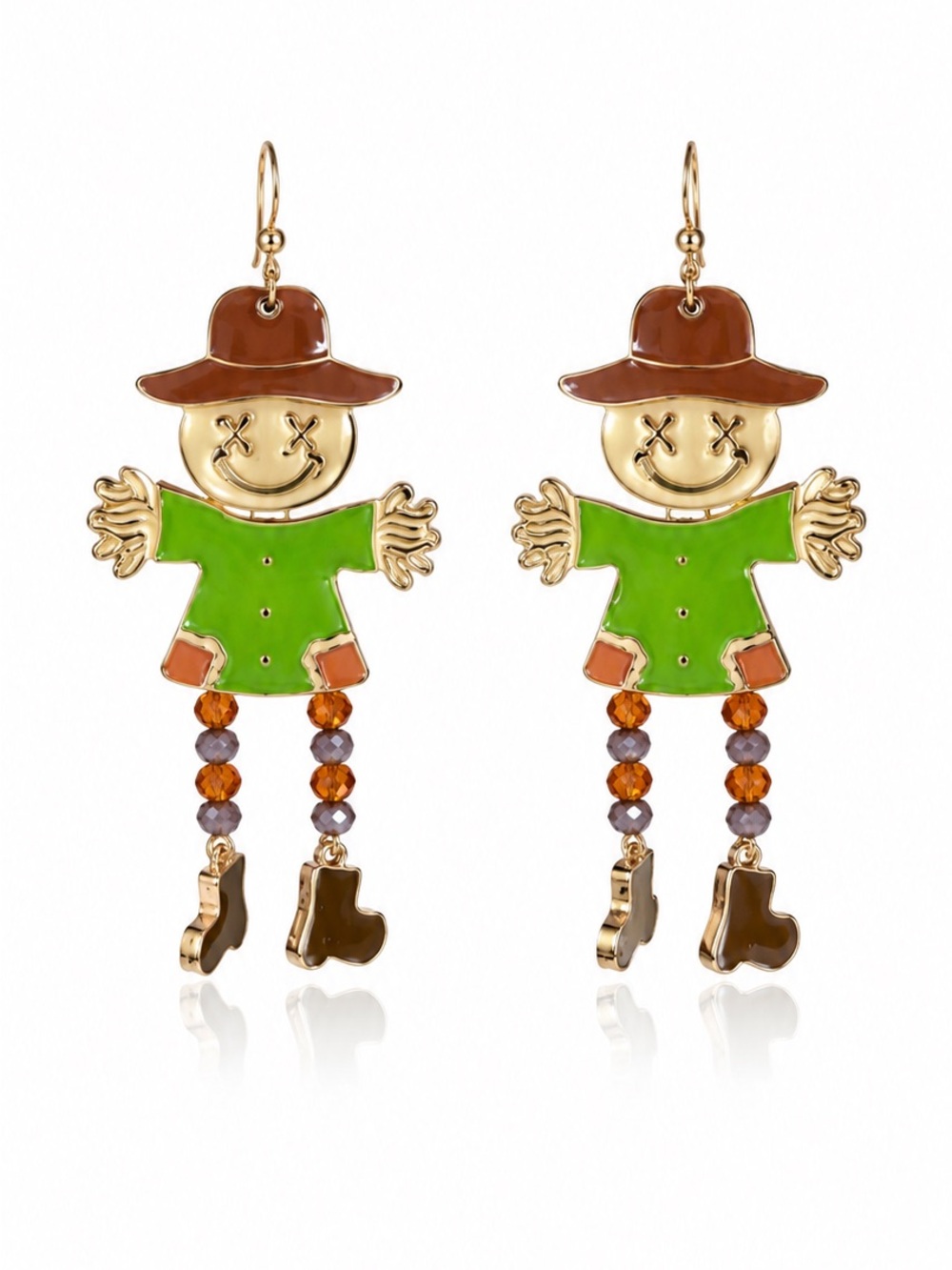 Thanksgiving Day Earrings With Green and Brown Enamel